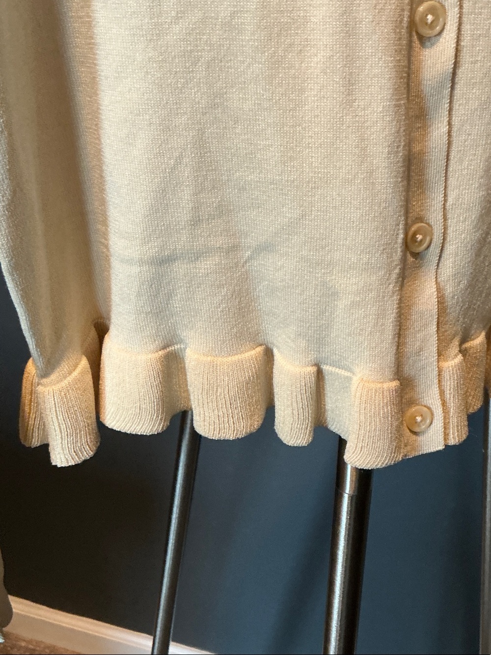 Cream Ruffle Hem Button Cardigan Sweater - Picture 2 of 6